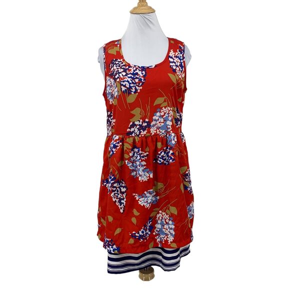Porridge Petaluma Mini Dress Women S Small Red Floral Stripe Sleeveless Peep Hem - Picture 1 of 14